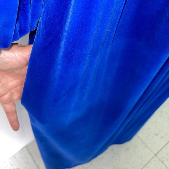 David Brown Velour Robe Hostess Dress Womens Small S Vintage Zipper Pockets Blue - Picture 14 of 16